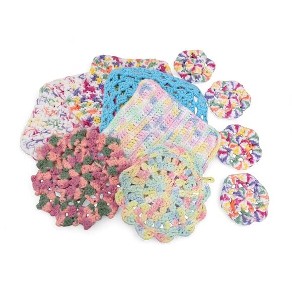 Vintage Lot of 10 Dishcloths Potholders Coasters Handmade Cotton Crochet - Picture 1 of 2